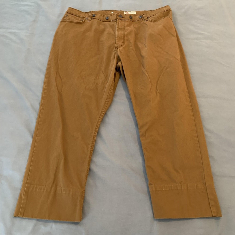 Wrangler Pants Mens 42x30 Brown Khaki Straight Fit Stretch Twill Chino Suspender